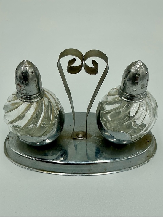 Other - Vintage Silver Tone Clear Glass Mini Salt and Pepper Shakers On Silver Tone Tray